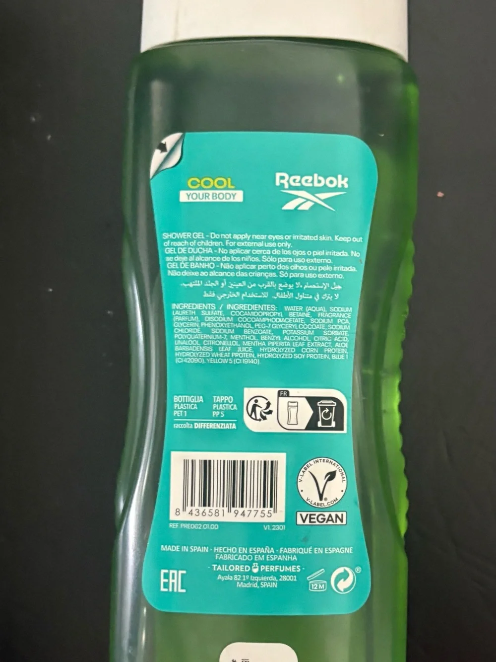 Reebok Cool Your Body Teal & Green Shower Gel